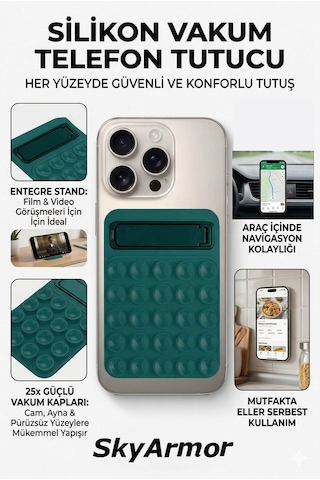 Standlı Silikon Telefon Tutucu Aynaya Ve Cama Yapışan Vantuzlu Selfie Standı Sky165 Haki