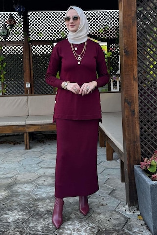 Rabia Şamlı Sezen Triko Takım Bordo Çok Renkli