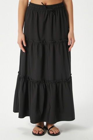 Kadın Elanora Siyah Astarlı Katlı Poplin Etek Siyah