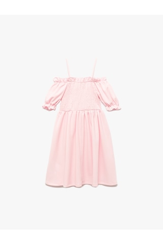 Koton Midi Boy Bürümcük Kısa Kollu Omzu Açık Gipeli Elbise Pembe 5skg80141ak Gül
