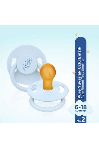 Wee Baby Pure Yuvarlak Uçlu Kauçuk Emzik No:2 Mavi 6-18 Ay
