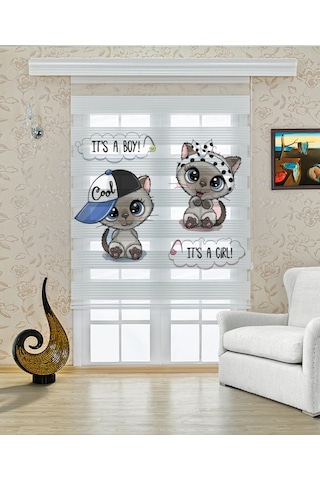Perdeoutlet38 Baskılı Renkli Kediler Dijital Baskılı Zebra Perde-cocuk Odası-stor Perde Çok Renkli