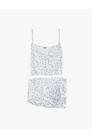 Koton Askılı Çiçekli Şortlu Pijama Takımı Mavi Desenli 6slk40183mk