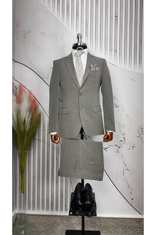 Dupont Classics Dupont Erkek Slim Fit Mono Yaka 6 Drop Viskon 2 Li Takım Elbise Gri