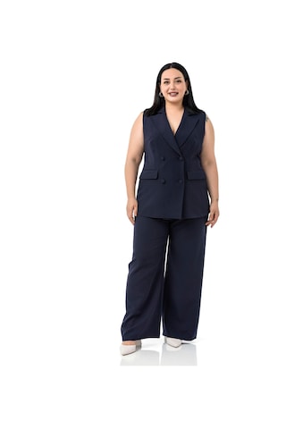 Büyük Beden Kaplama Düğmeli Yelek Pantolon Lacivert İkili Takım Lacivert