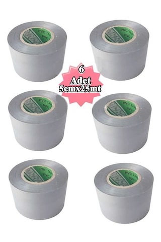 Gri Pvc Bant 6 Adet 50mm X 25metre Pvc İzolasyon Bandı