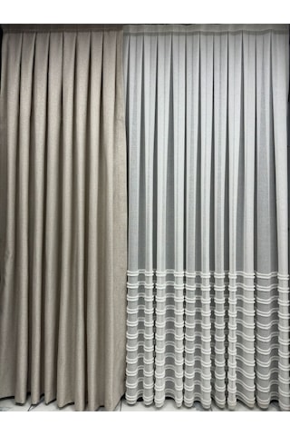 Dizar Hafif Simli Bej Fon Perde 1/3 Sık Pile Bej