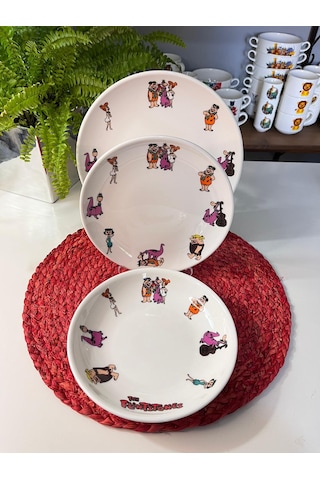 6 Parça Taş Devri Çakmaktaş Model Çocuk Bebek Yemek Takımı Çok Renkli
