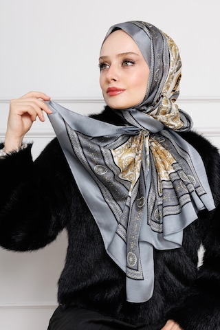 Sevitli Versace Desenli Hint İpeği Şal-antrasit-4538