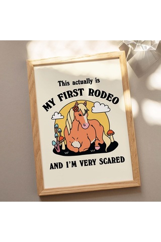 Çerçeveli Kovboy Atı Sözü Baskısı, İlk Rodeo Sözü Posteri, Retro Mantar Posterleri, Cottagecore Çocuk