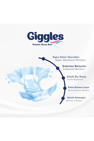 Giggles Yetişkin Bel Bağlamalı Hasta Bezi Medium - 30 Adet M
