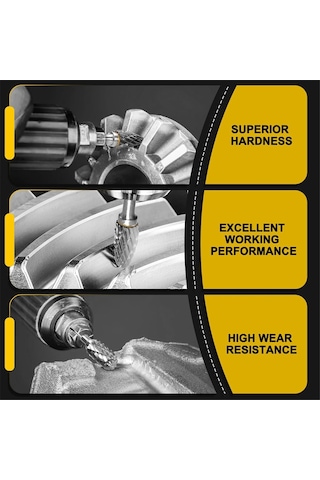 Xurunkeji Karbür Freze Seti Dremel Döner 1/8 İnç Şaft 10 Adet Kalıp Taşlama Makinesi Döner Alet Raspa Uçları Aksesuarları İle Uyumlu