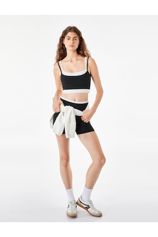 Koton İp Askılı Kolsuz Slim Fit İkili Puantiyeli Sporcu Sütyeni Siyah 6sak30187nk