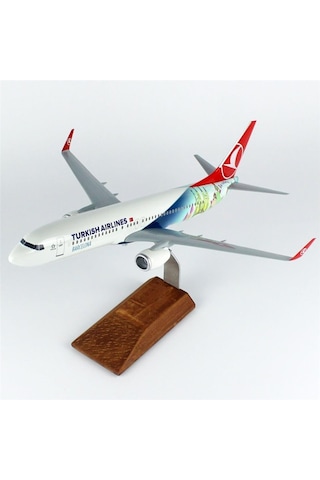 Thy018 1/100 Ölçek, Thy Barcelona B737-800 Yolcu Uçağı, Sergilemeye Hazır Ahşap Standlı Model-56272