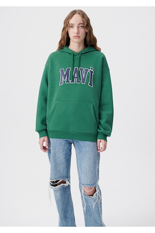 Mavi - Mavi Logo Baskılı Kapüşonlu Yeşil Sweatshirt 1600361-71892 Yeşil