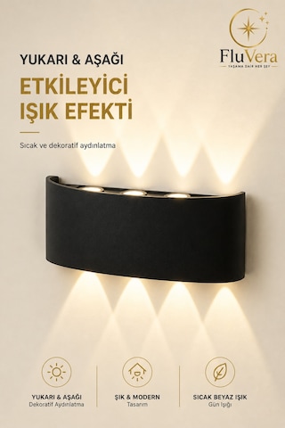 Çift Yönlü Pilsiz Gün Işığı Duvar Lambası İç Dış Mekan Duvar Aydınlatma Dekoratif Led Aplik Siyah