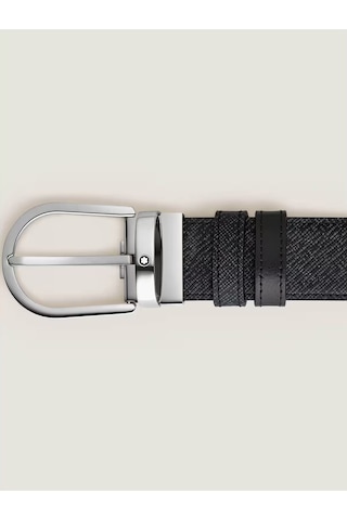 Montblanc At Nalı Tokalı Mavi - Siyah 35 Mm Çift Taraflı Deri Kem