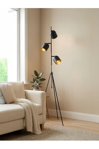Horion Tripod Lambader 3 Başlıklı, Ayarlanabilir, Metal Gövde Siyah, Beyaz, Eskitme Gold Siyah