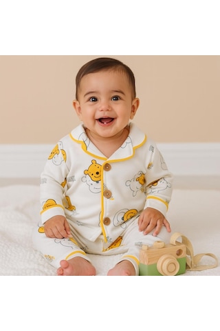 Pooh Önden Düğmeli Mevsimlik 2 Parça Pjama Takımı Sari