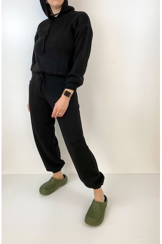 Modaonna Kadın Siyah Triko Bluz Jogger Pantolon Takım Siyah