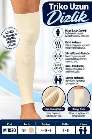Triko Uzun Dizlik Unisex Uzun Diz Ve Bacak Destekliği M 1020 - Rylks Standart