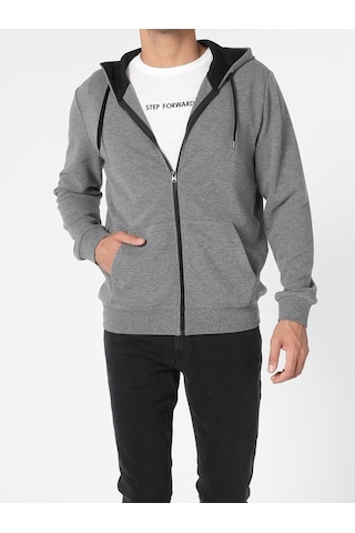 Colin's Regular Fit Fermuarlı Kapüşonlu Erkek Gri Sweatshirt CL1045425_Q1.V2_MGA
