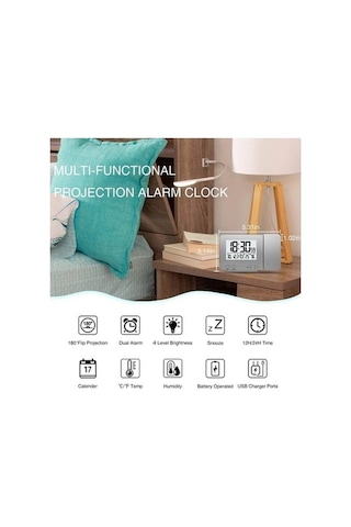 Trendooze Yatak Termometre Saat Projeksiyon Odası İçin Higrometre Fl Çalar Xx