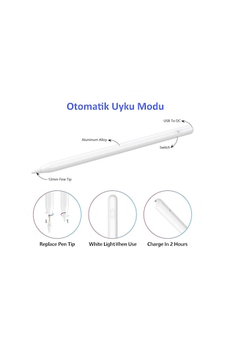 İpad Air 13 2024 Uyumlu Avuç İçi Algılamayan Eğimle Çizim Kalınlığı Değişen Stylus Kalem