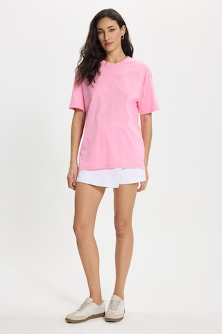 Tudors Kadın Slim Fit Dar Kesim Pamuk Kısa Kollu Bisiklet Yaka Pembe Tişört-50472 L