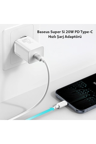 Baseus Super Si 20W PD Type-C Hızlı Şarj Adaptörü Beyaz