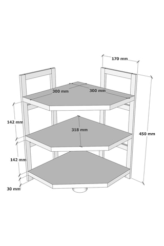 Akın Köşe Baharatlık 3 Raflı Mutfak Tezgah Üstü Köşe Raf - Beyaz Beyaz