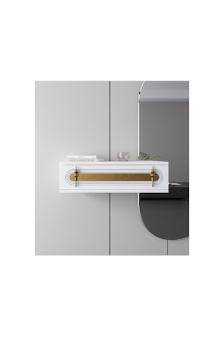 Işık 70cm Duvara Monte Kapaklı Raflı Modern Dresuar Beyaz-altın Beyaz-altın