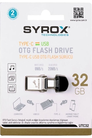 Syrox Type-c Ve Usb 2.0 Usb Flash Bellek 32 Gb. Otg Çift Giriş
