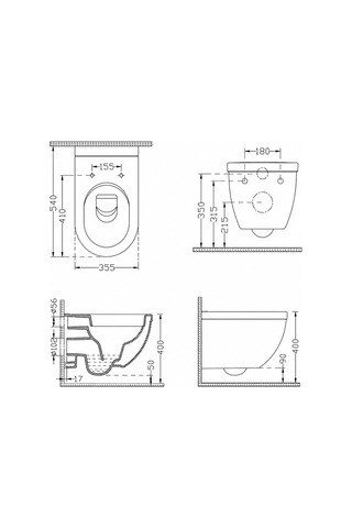 Dura Bagno Sirius Asma Klozet Rimless 54 Cm, Duroplast Kapak, Beyaz, Set 2 Parça Dbo.36.01.03.05
