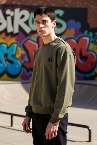 Benerly Erkek Bisiklet Yaka Düşük Kol Uzun Kol Sweatshirt Fonksiyonel Day Haki