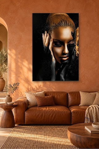 Fida Altın Yaldızlı Gözleri Kapalı Afrikalı Kadın Canvas Tablo Çok Renkli