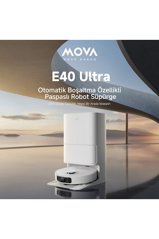 MOVA E40 Ultra Robot Süpürge 19.000 Pa Emiş Gücü Beyaz