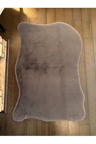 Ultra Soft Gri Yumuşak Dokulu Peluş Halı Asimetrik