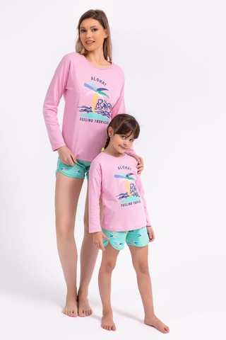 Rolypoly Feeling Tropical Pembe Kız Çocuk Uzun Kol Şort Takım 5274-29394 Pembe