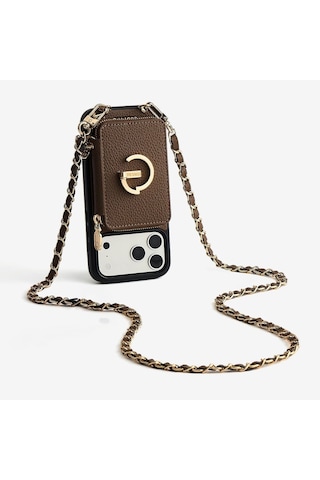 Kombinlenebilir - Uzun Zincir Crossbody Telefon Omuz Askısı - By Bera Lina Kahverengi