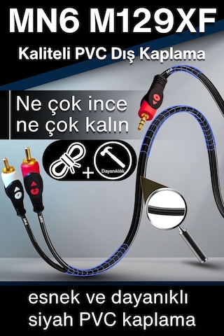 MN6 M129XF Rca kablosu 5 Metre/A+Kalite-3.5mm/Ses Kablosu-2 Rca Ses kablosu-Ses Sistemi uyumlu