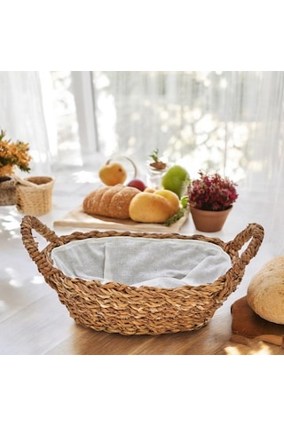 El Yapımı Doğal Hasır Kulplu Çok Amaçlı Dekoratif Oval Sepet, Hasır Kulplu Ekmek Sepeti 27x18x8 Cm Çok Renkli