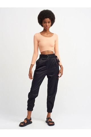 Dilvin 3529 Havuz Yaka Uzun Kollu Crop Top-şeftali-243 Şeftali