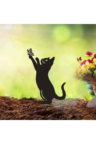 Suntek Magideal Dekoratif Bahçe Sevimli Kara Kedi Kazığı
