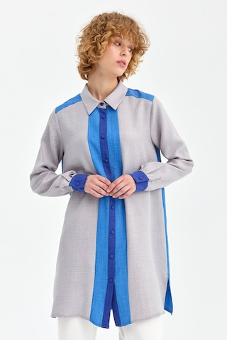 Blok Renk Detaylı Tunik Gri Gri