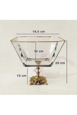 Atabey Home Metal Ayaklı Gold Detaylı Cam Büyük Boy Salata Servis Kasesi