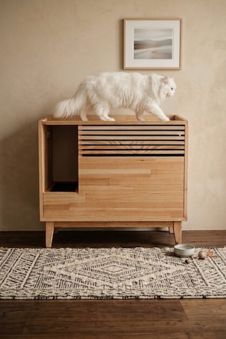 Reyo Pet Nordic Line Ahşap Kedi Tuvaleti Dolabı Kapalı Kedi Tuvaleti