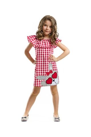Denokids Kalp Gözlüklü Elbise Kırmızı