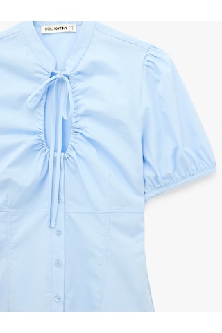 Koton Bağlamalı Yaka Pencere Detaylı Düğmeli Kısa Balon Kollu Poplin Bluz Mavi 6sal60218ıw