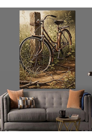 Ahşap Tablo Duvara Yaslı Eski Bisiklet